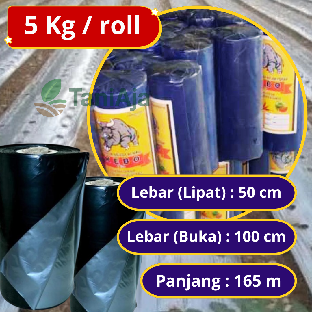 Plastik Mulsa Hitam Perak Cap Kebo 50cm 100cm x 165m 5Kg